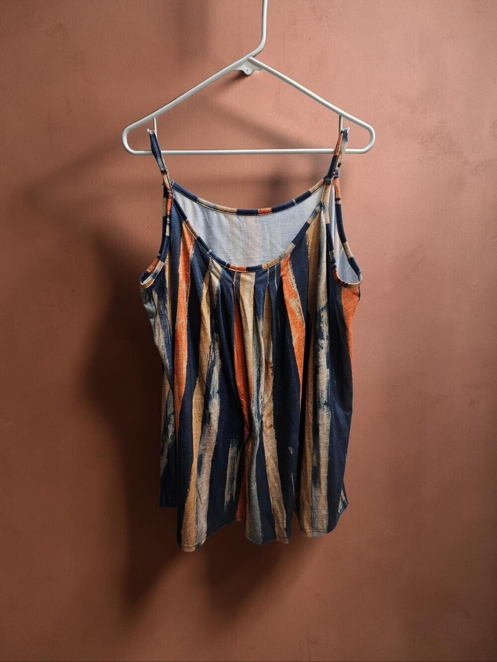 Striped Spaghetti Strap Tank Top - Multicolor (Orange, Navy, Beige)